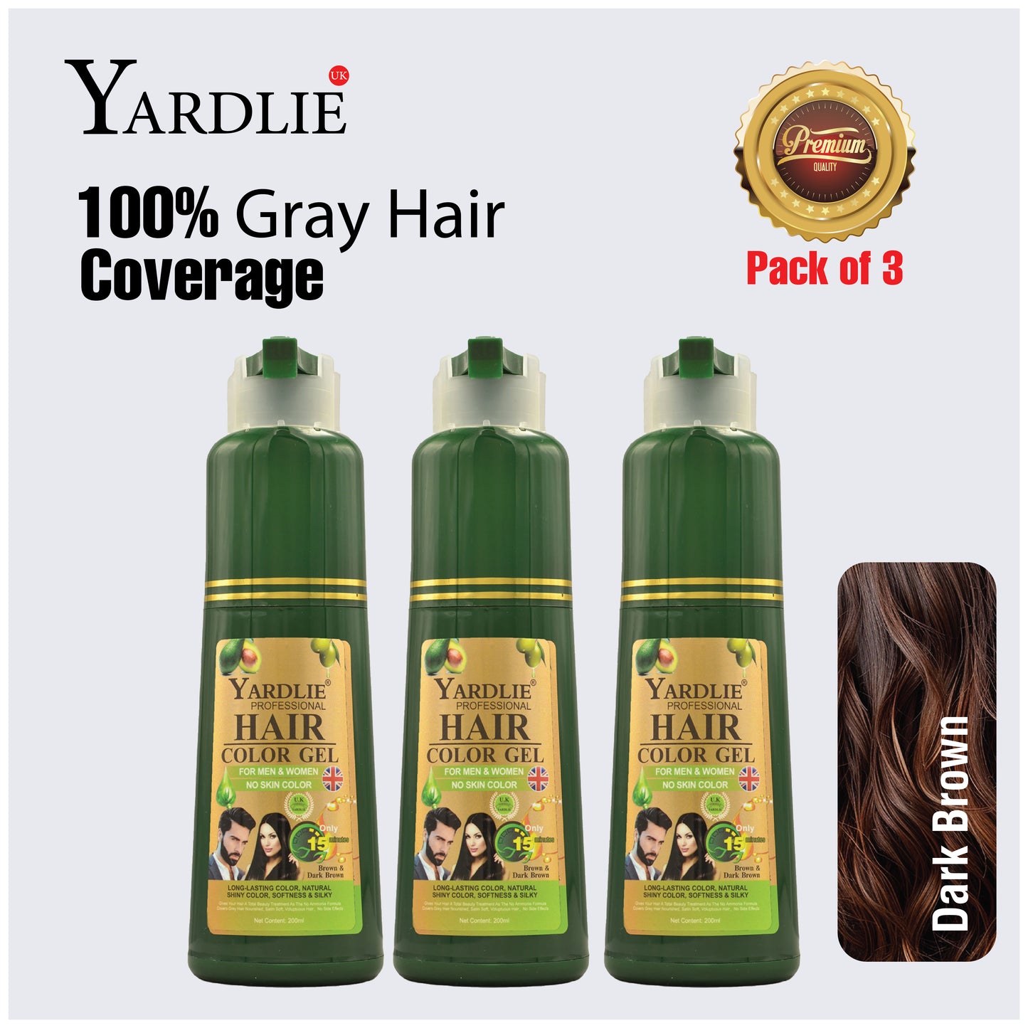 Yardlie Premium Dark Brown Hair Color Gel Shampoo UK Based