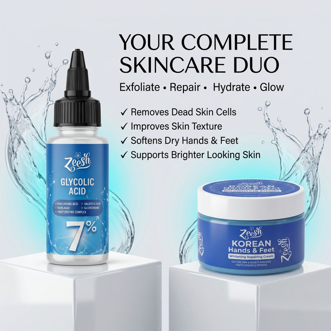Zeesh 7% Glycolic Acid Whitening & Repair Bundle for Hands, Feet & Underarms