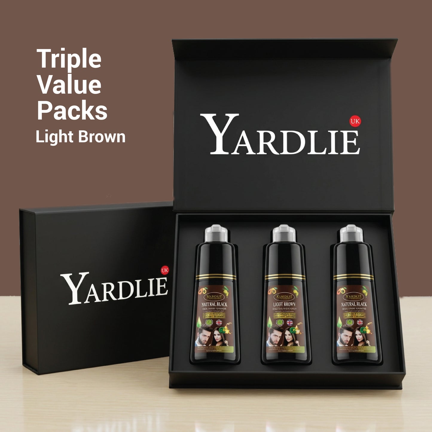 Yardlie Triple Pack Premium Light Brown Hair Color Shampoo