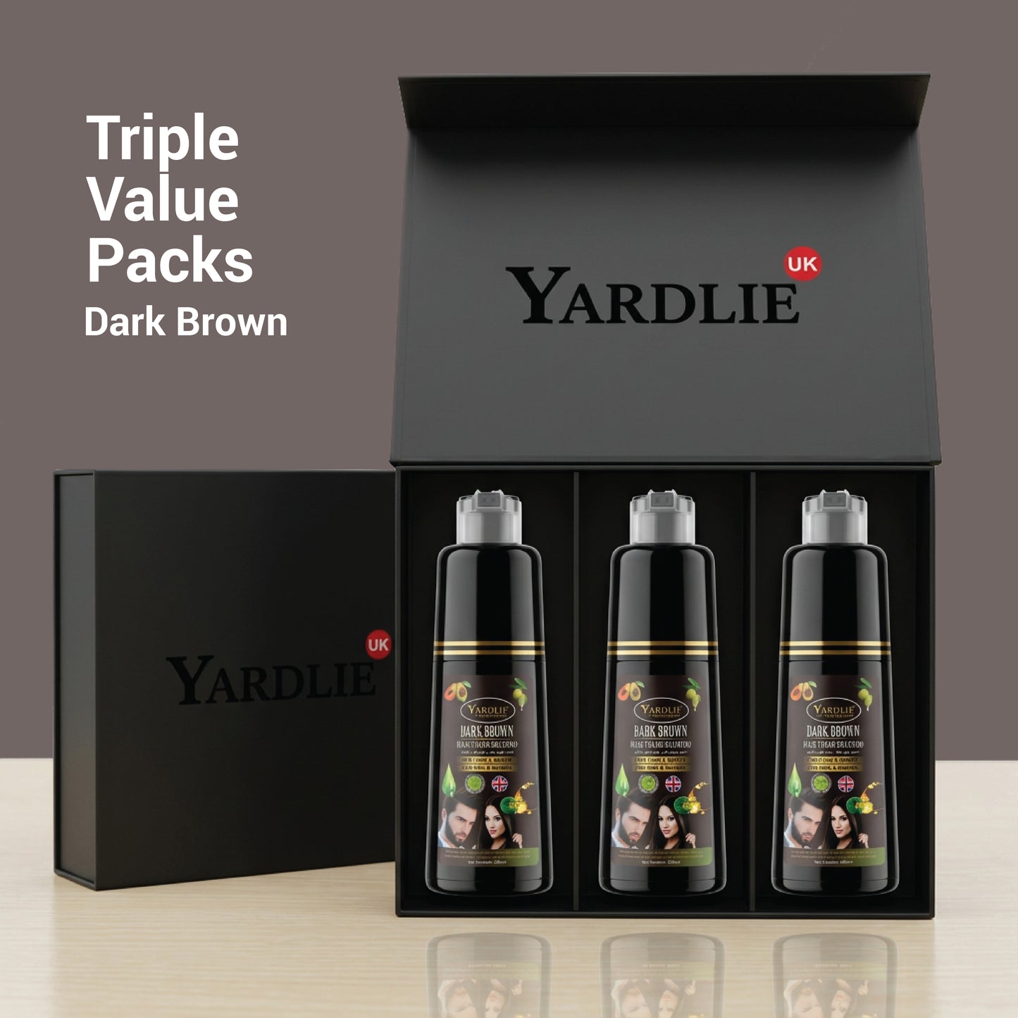 Yardlie Triple Pack Premium Dark Brown Hair Color Shampoo