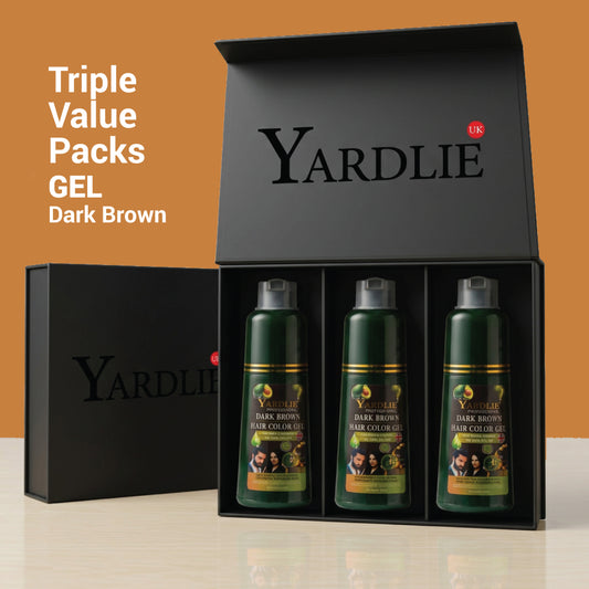 Yardlie Triple Pack Premium Dark Brown Hair Color Gel Shampoo