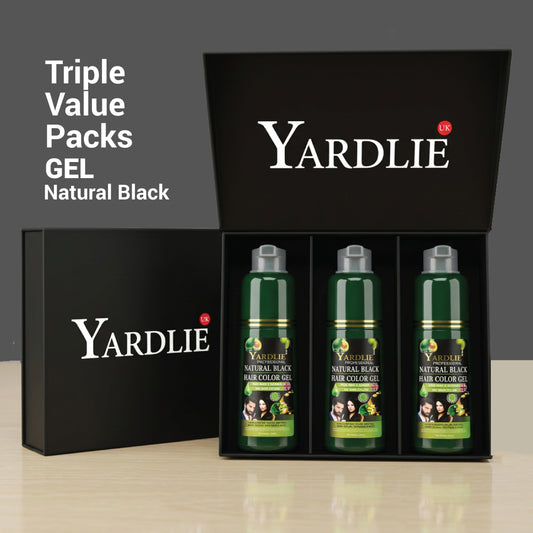 Yardlie Triple Pack Premium Natural Black Hair Color Gel Shampoo